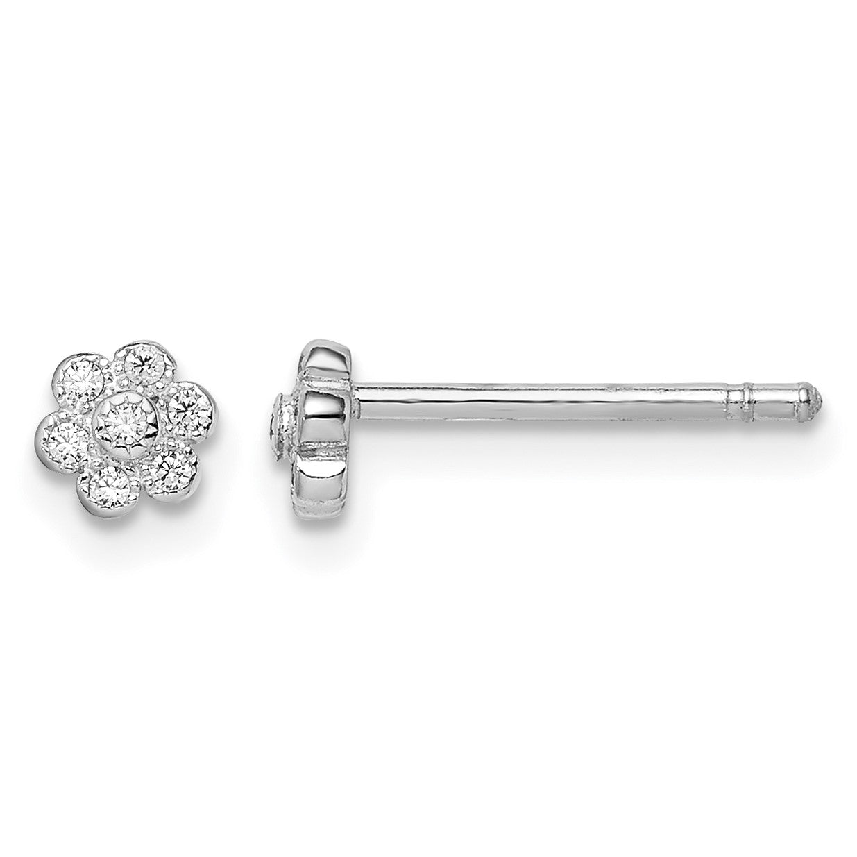 Sterling Silver Madi K RH-plated CZ Flower Children's Post Earrings