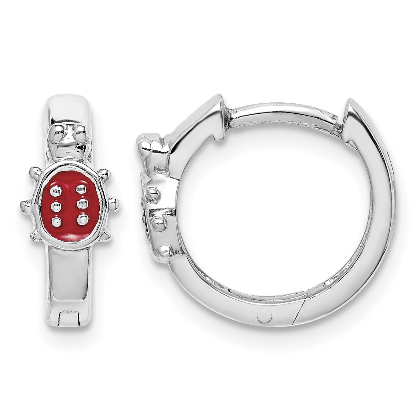 Sterling Silver Madi K Rhodium-plated Polished Red Enameled Ladybug Round Hoop Earrings
