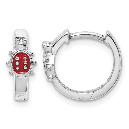 Sterling Silver Madi K Rhodium-plated Polished Red Enameled Ladybug Round Hoop Earrings