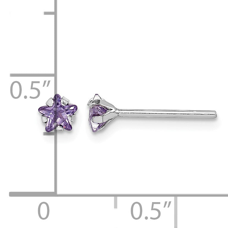Sterling Silver Madi K RH-plated Purple CZ Star Children's Stud Earrings