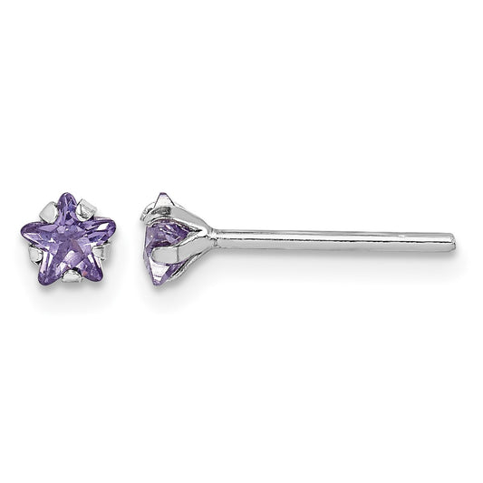Sterling Silver Madi K RH-plated Purple CZ Star Children's Stud Earrings