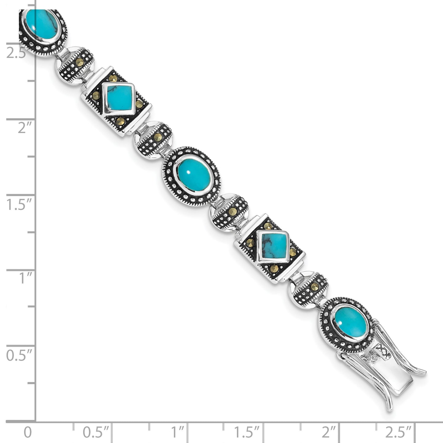 Sterling Silver Rhodium-plated Synth Turquoise and Marcasite Bracelet