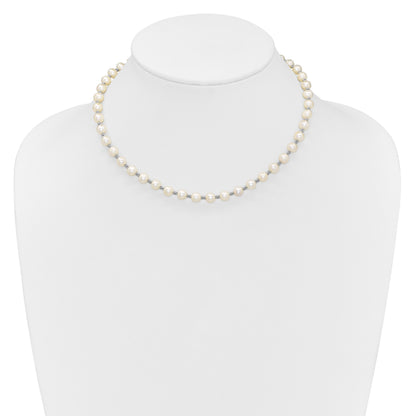 Sterling Silver Rhodium-plated 6-7mm White Round Freshwater Cultured Pearl 16 inch with 2 inch Extension Necklace