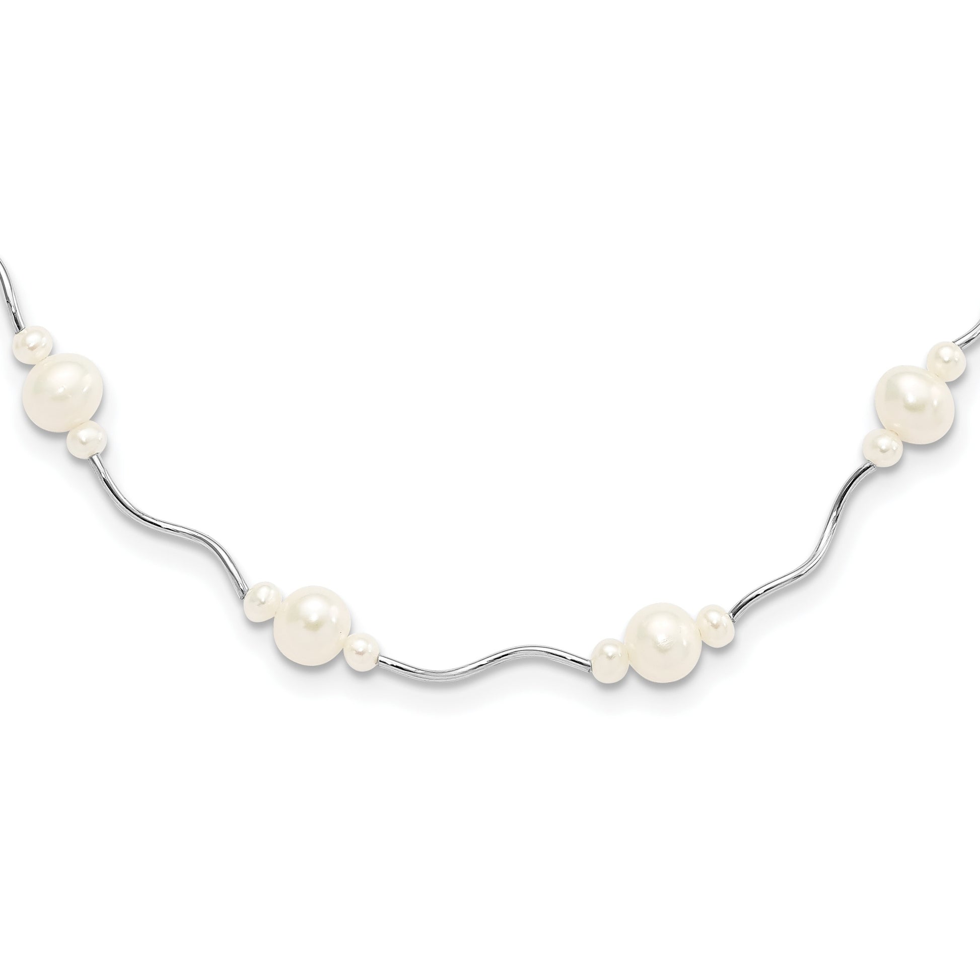 Sterling Silver Rhodium-plated 3-7mm White Near-Round Freshwater Cultured Pearl 13-Station 20 inch with 2.5 inch Extension Necklace