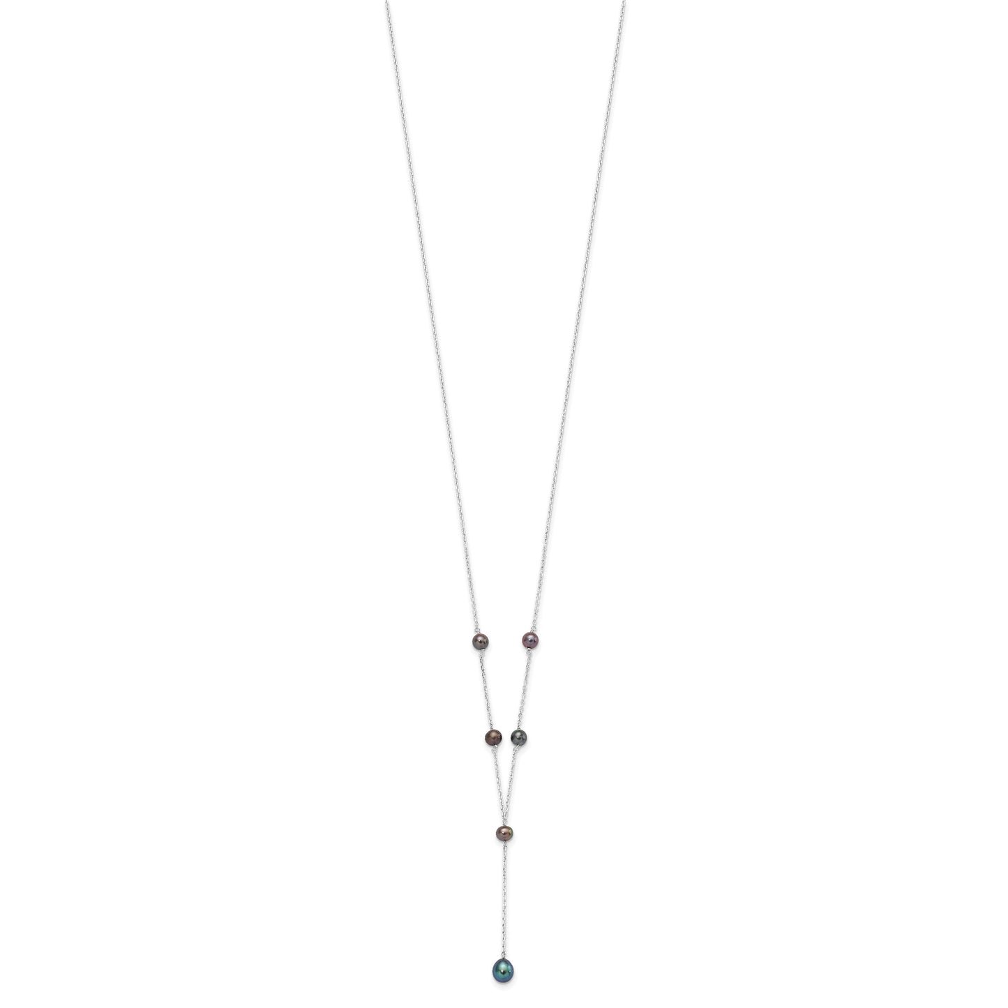 Sterling Silver Rhodium-plated 6-8mm Black Teardrop and Semi-Round Freshwater Cultured Pearl 6-Station Y-Drop 16 inch Necklace
