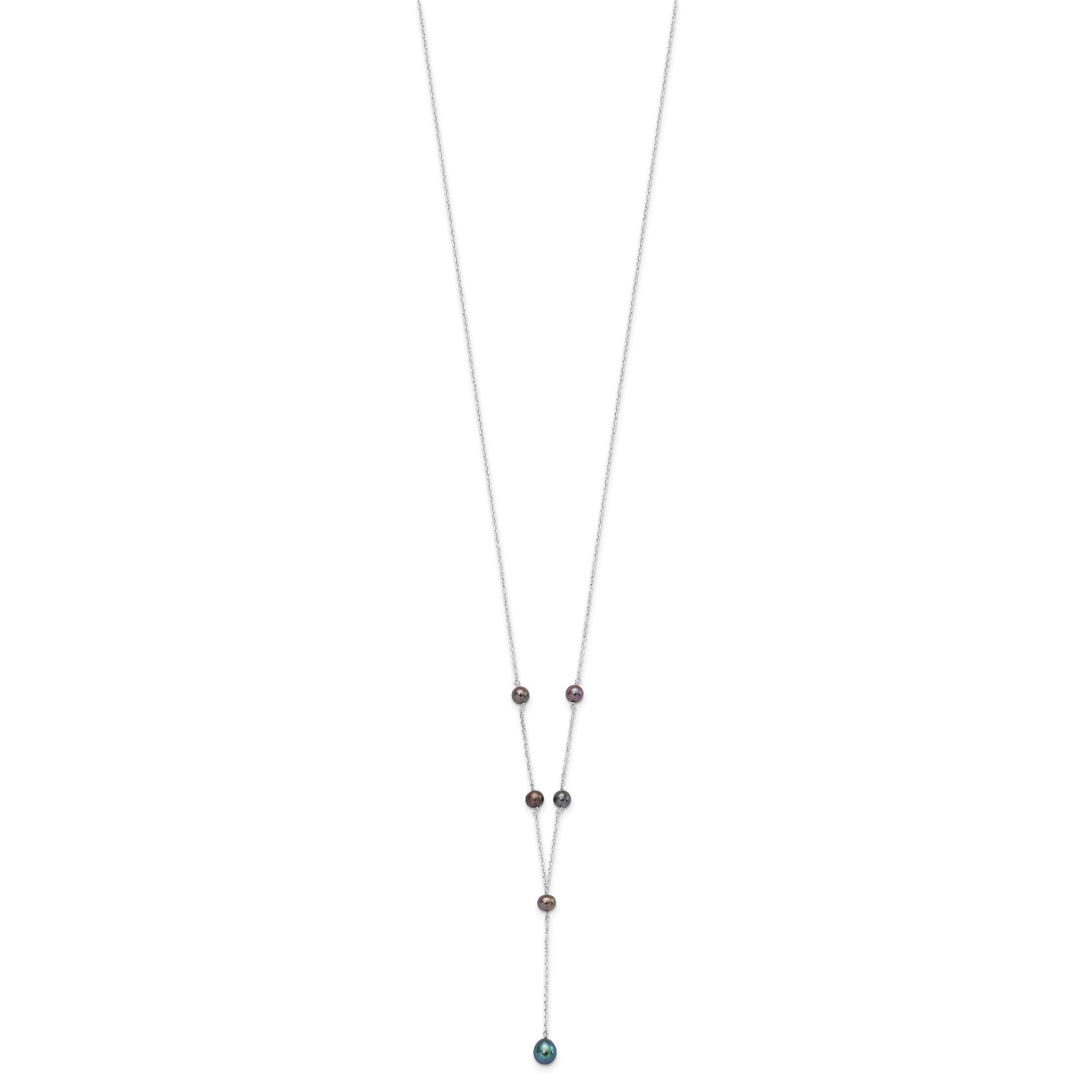 Sterling Silver Rhodium-plated 6-8mm Black Teardrop and Semi-Round Freshwater Cultured Pearl 6-Station Y-Drop 16 inch Necklace