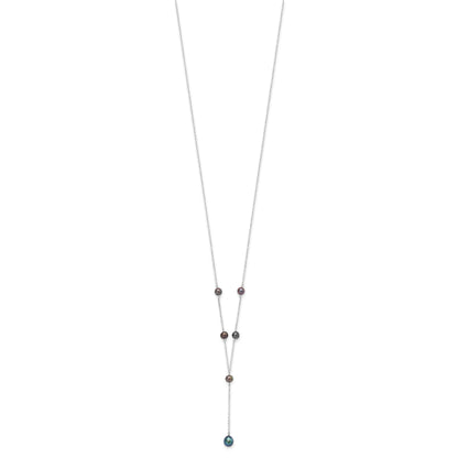 Sterling Silver Rhodium-plated 6-8mm Black Teardrop and Semi-Round Freshwater Cultured Pearl 6-Station Y-Drop 16 inch Necklace
