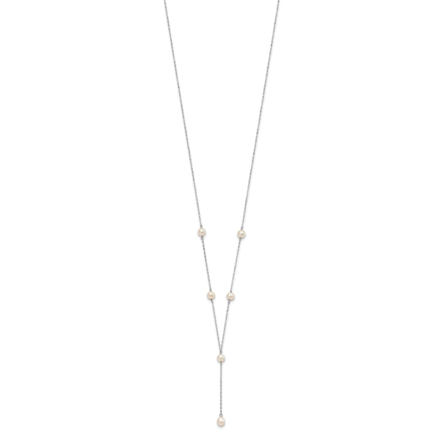 Sterling Silver Rhodium-plated 6-8mm White Teardrop and Semi-Round Freshwater Cultured Pearl 6-Station Y-Drop 16 inch Necklace