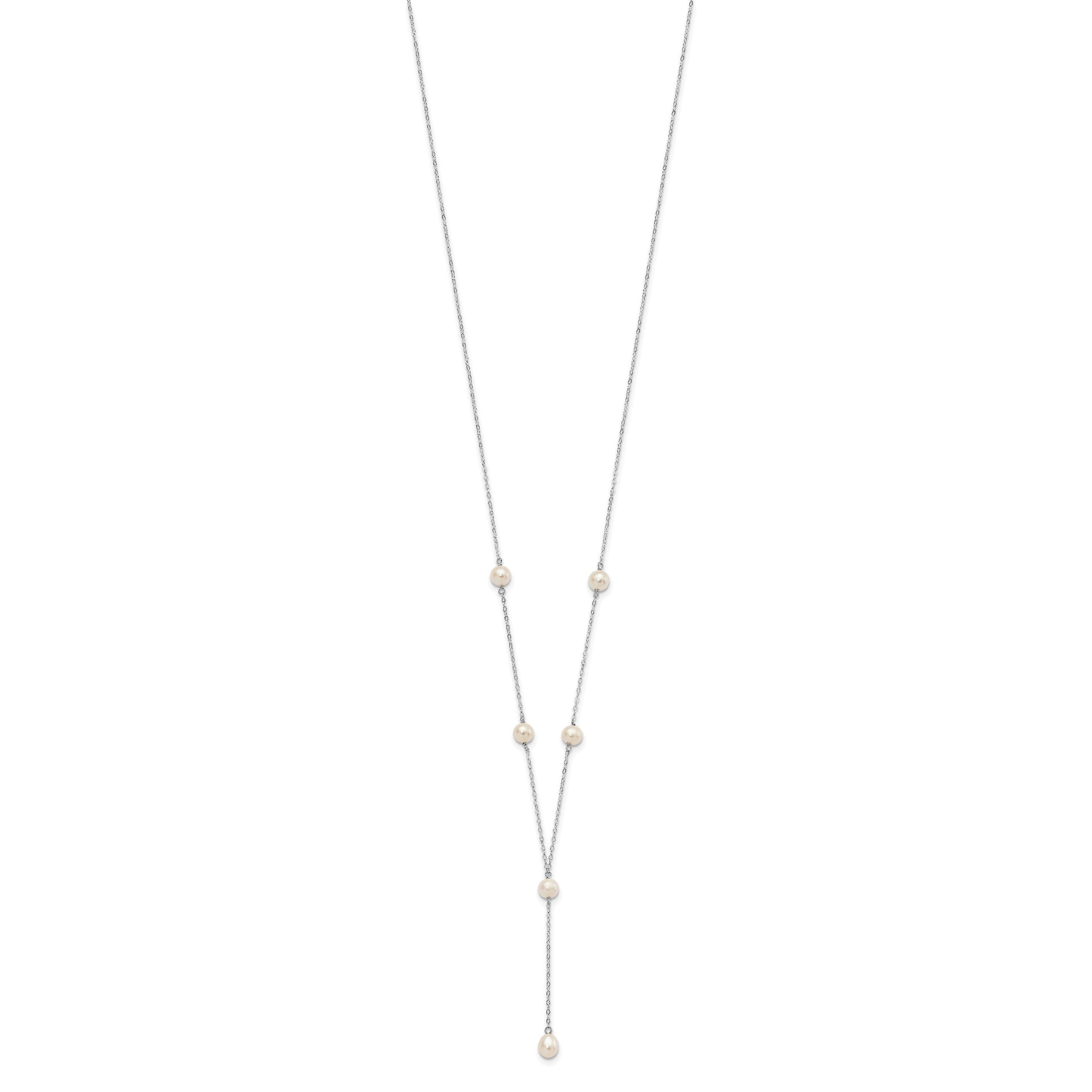 Sterling Silver Rhodium-plated 6-8mm White Teardrop and Semi-Round Freshwater Cultured Pearl 6-Station Y-Drop 16 inch Necklace
