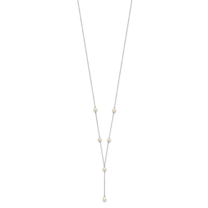 Sterling Silver Rhodium-plated 6-8mm White Teardrop and Semi-Round Freshwater Cultured Pearl 6-Station Y-Drop 16 inch Necklace