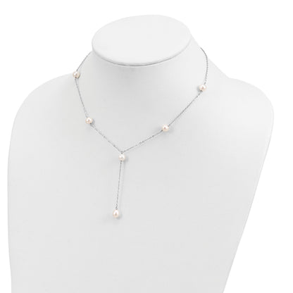 Sterling Silver Rhodium-plated 6-8mm White Teardrop and Semi-Round Freshwater Cultured Pearl 6-Station Y-Drop 16 inch Necklace