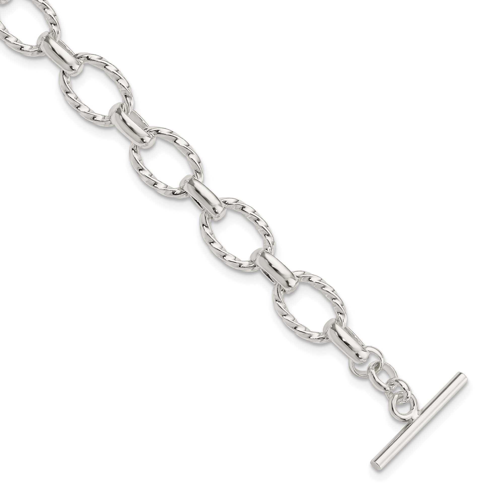 Sterling Silver 7.75inch Polished Fancy Link Toggle Bracelet