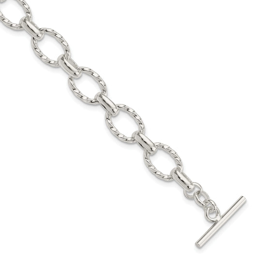 Sterling Silver 7.75inch Polished Fancy Link Toggle Bracelet