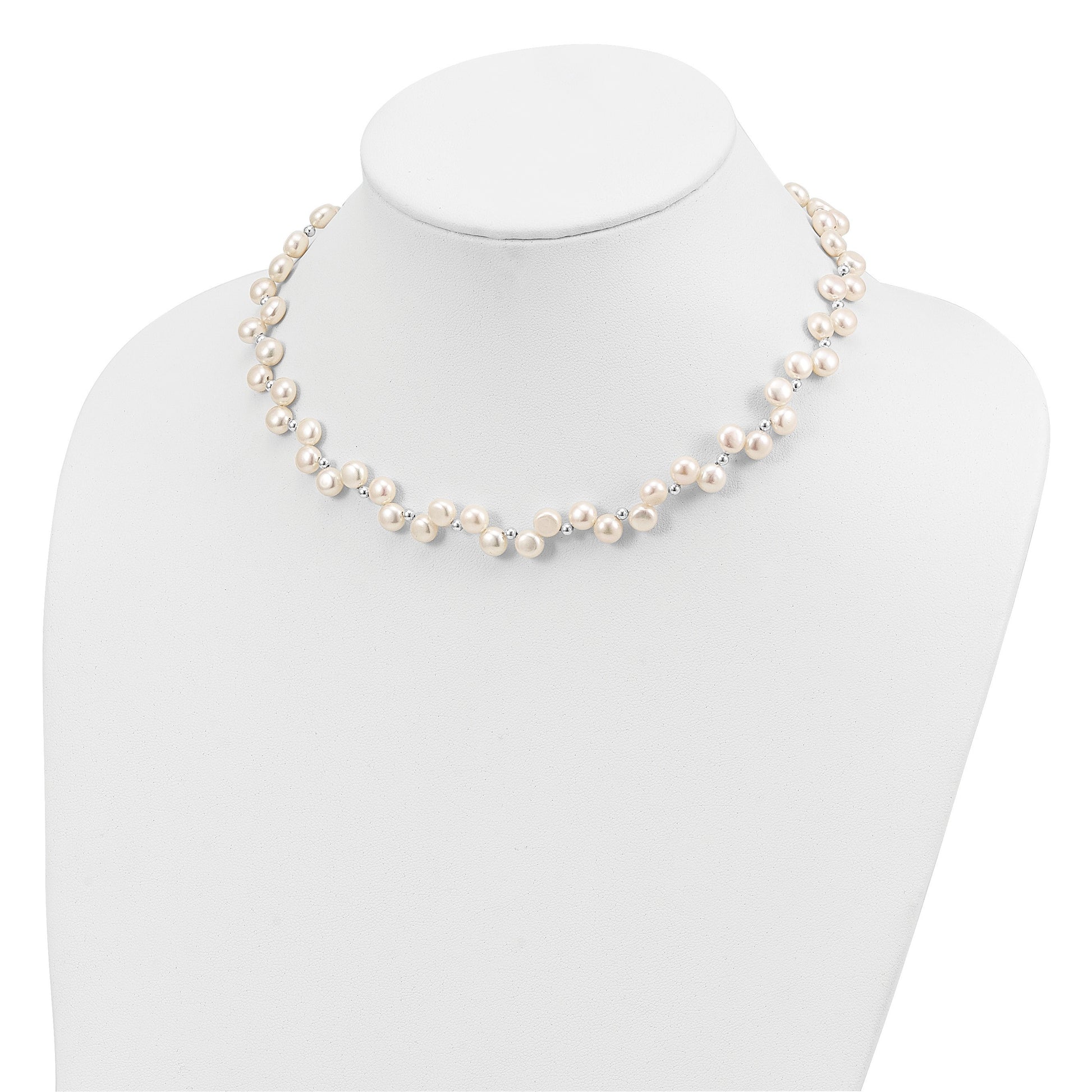Sterling Silver FW Cultured Button Pearl 16in Necklace