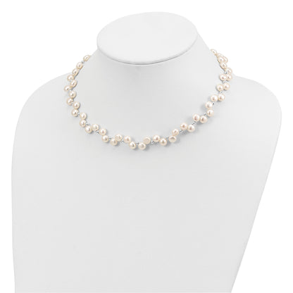 Sterling Silver FW Cultured Button Pearl 16in Necklace