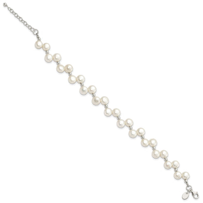 Sterling Silver FW Cultured Button Pearl 7.5in Bracelet