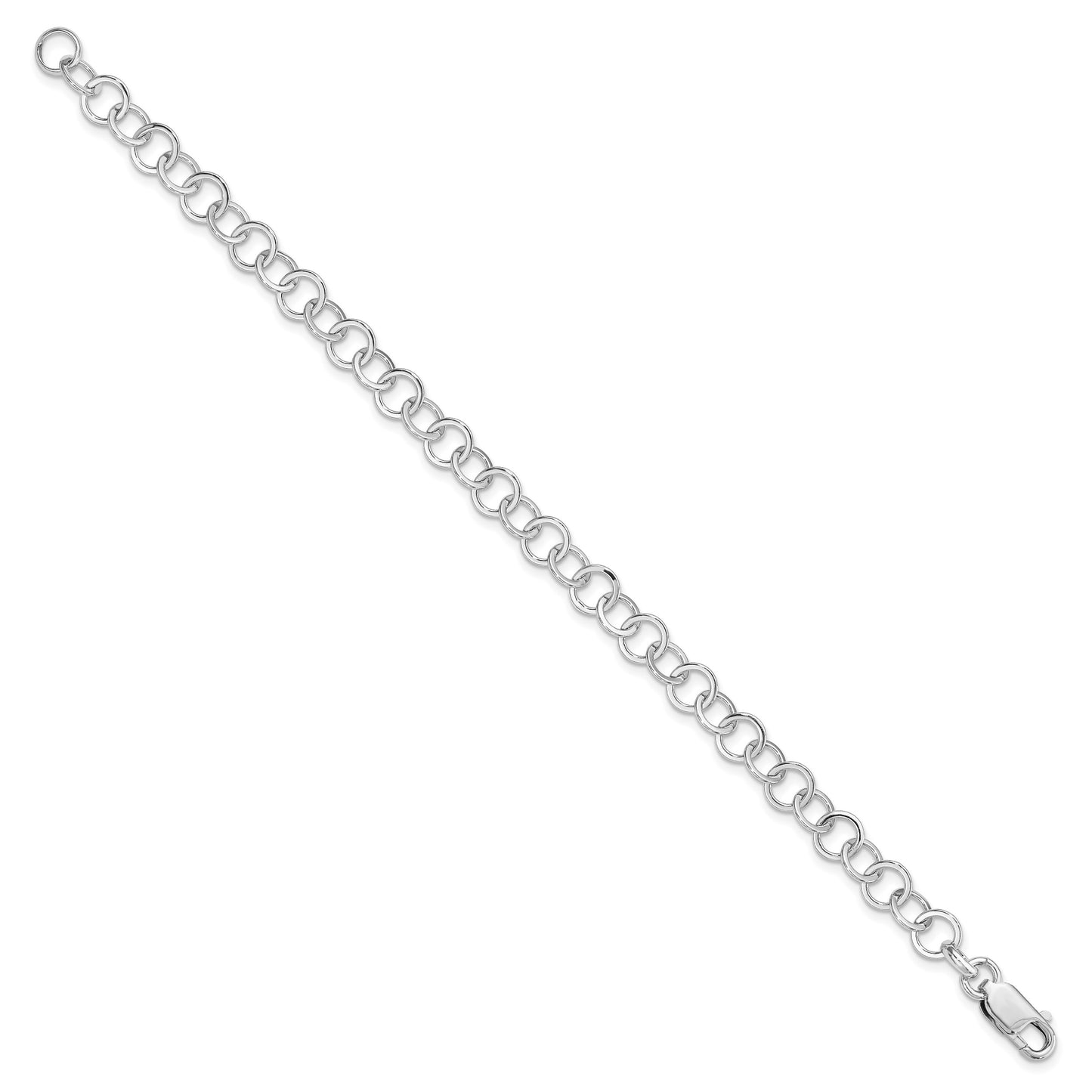 Amore La Vita Sterling Silver Rhodium-plated Polished 7mm 7.5 inch Fancy Link with Lobster Clasp Charm Bracelet