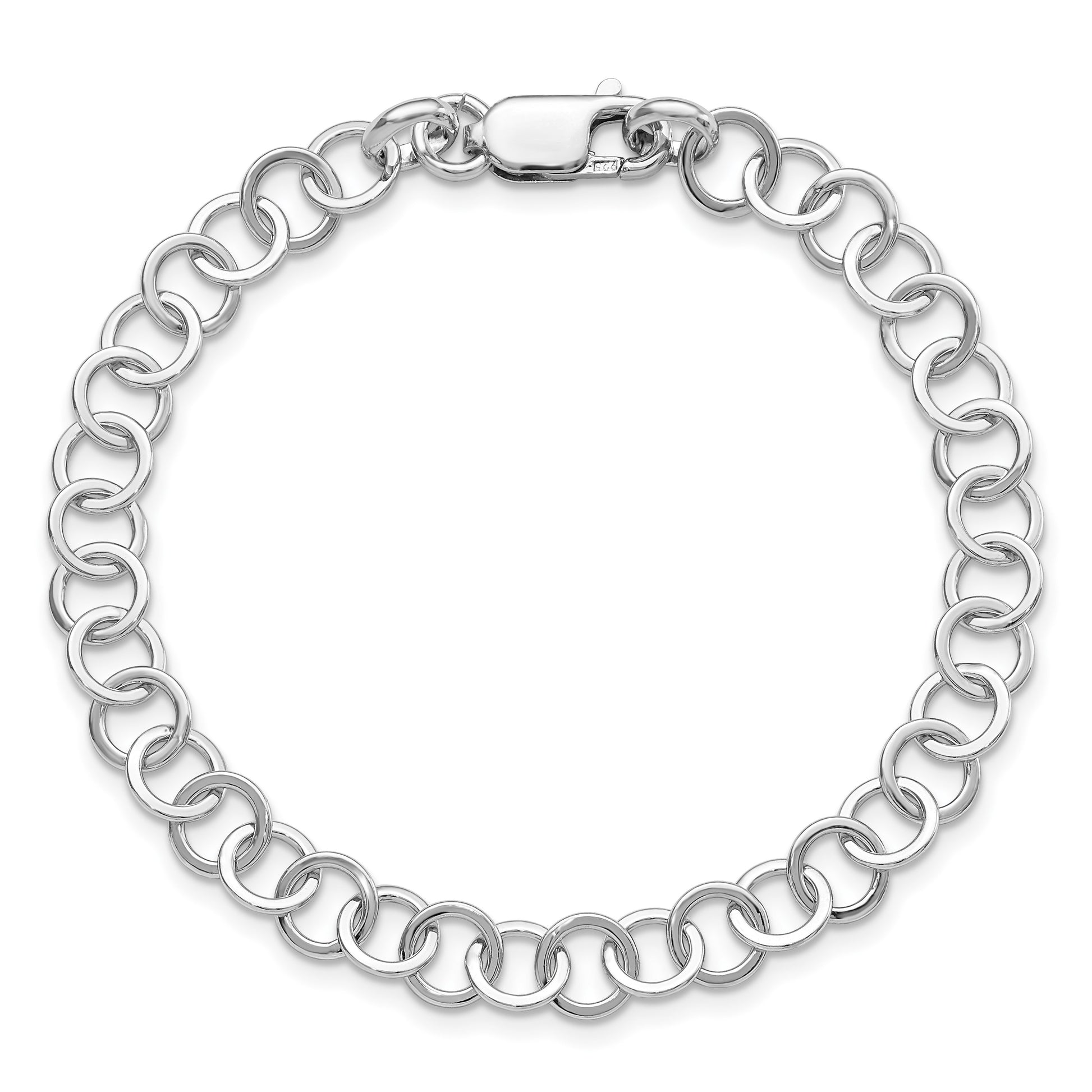 Amore La Vita Sterling Silver Rhodium-plated Polished 7mm 7.5 inch Fancy Link with Lobster Clasp Charm Bracelet