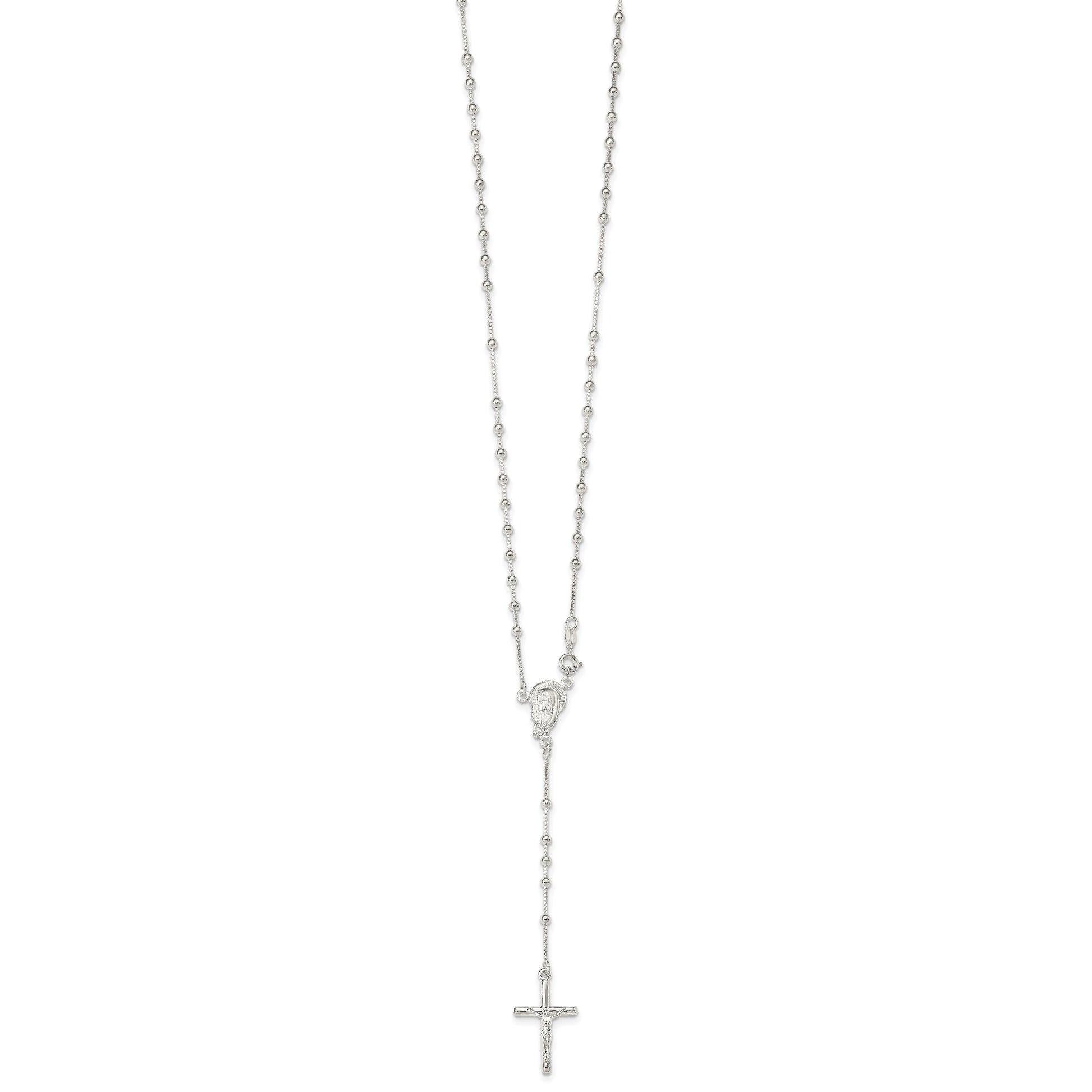 Sterling Silver Polished Bead Rosary 18 inch Necklace