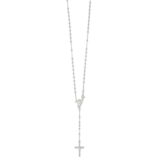 Sterling Silver Polished Bead Rosary 18 inch Necklace