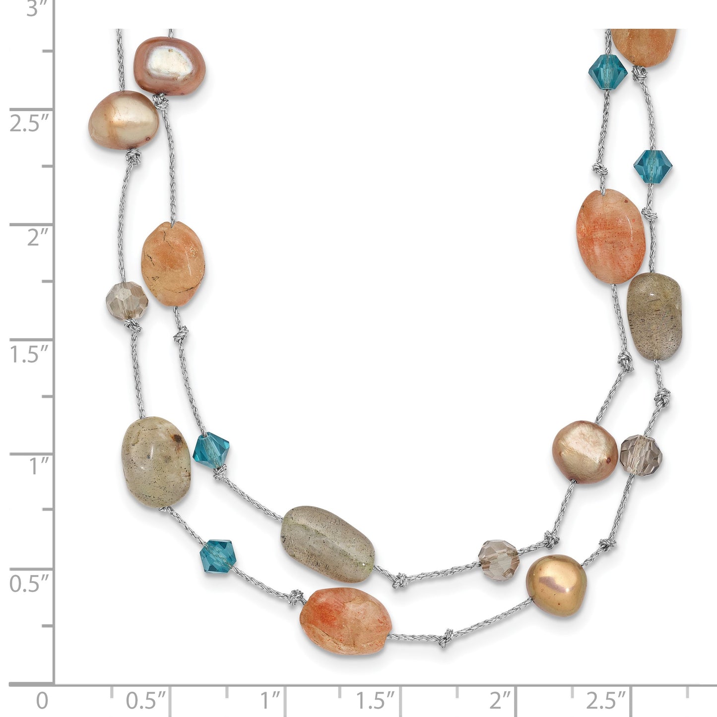Labradorite/Red Moonstone/FW Cultured Pearl/Crystal Necklace