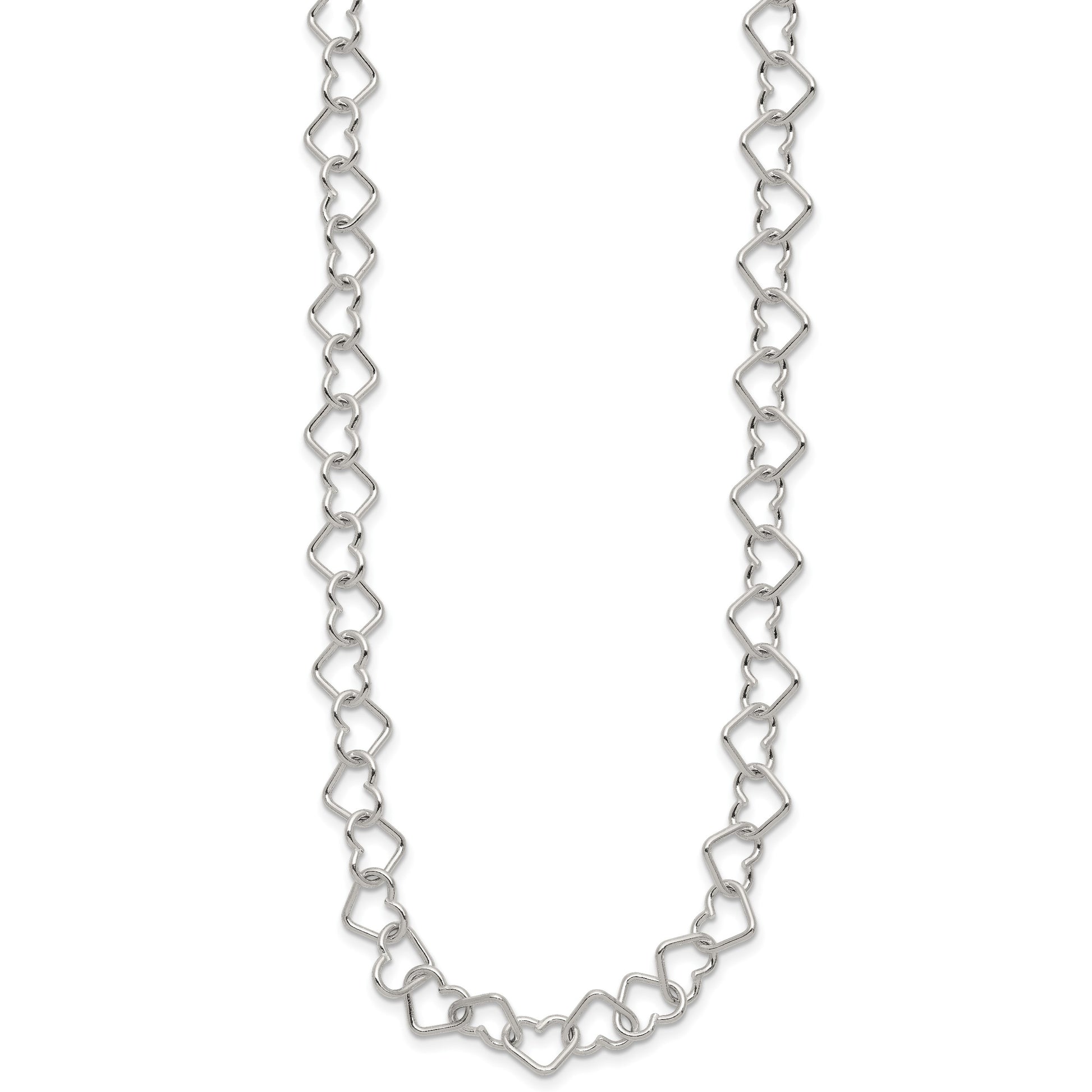 Sterling Silver 18inch Polished Fancy Heart Link Necklace