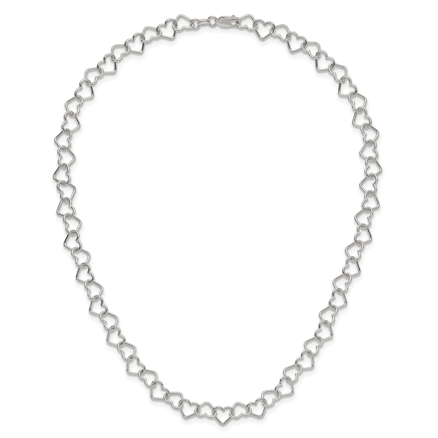 Sterling Silver 18inch Polished Fancy Heart Link Necklace