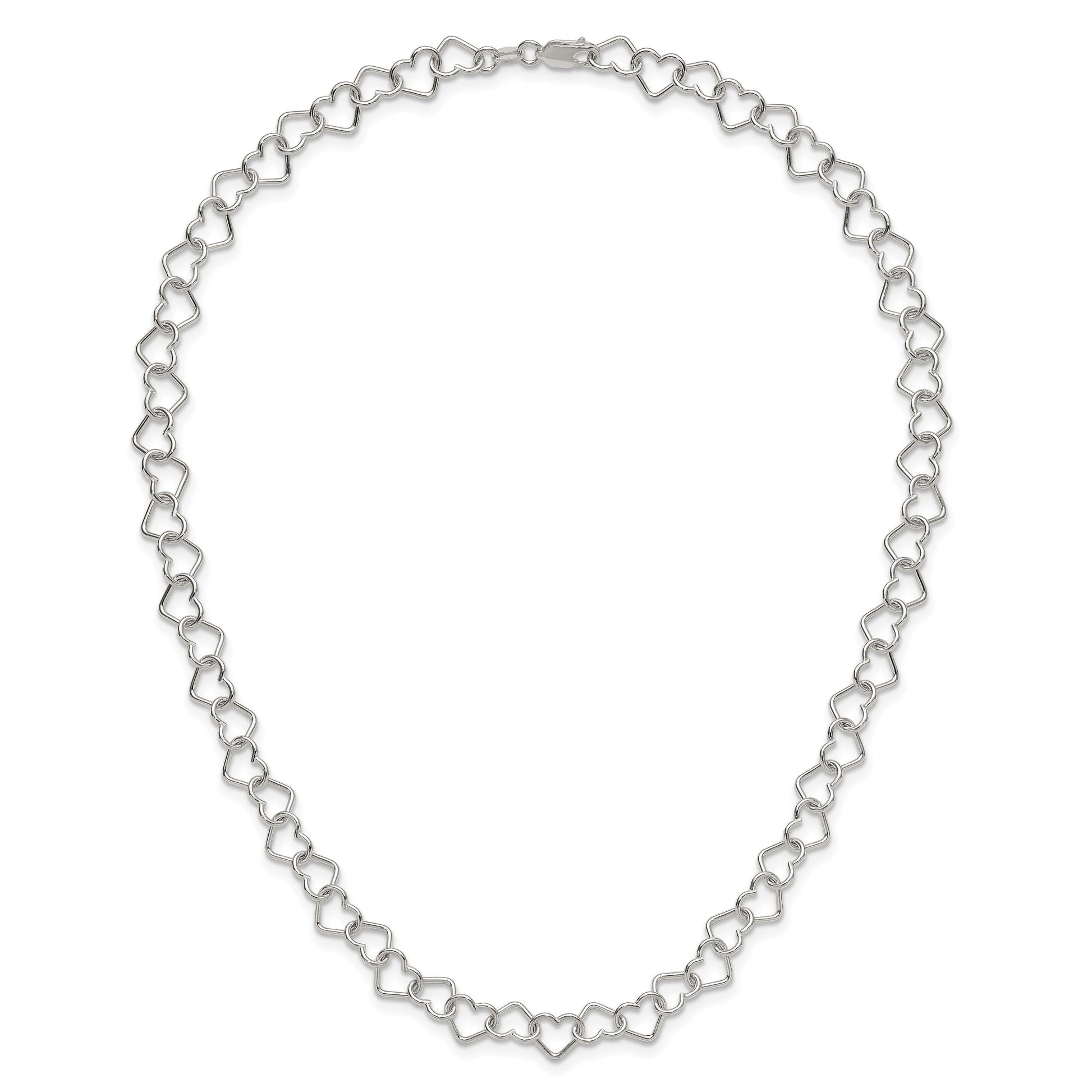 Sterling Silver 18inch Polished Fancy Heart Link Necklace