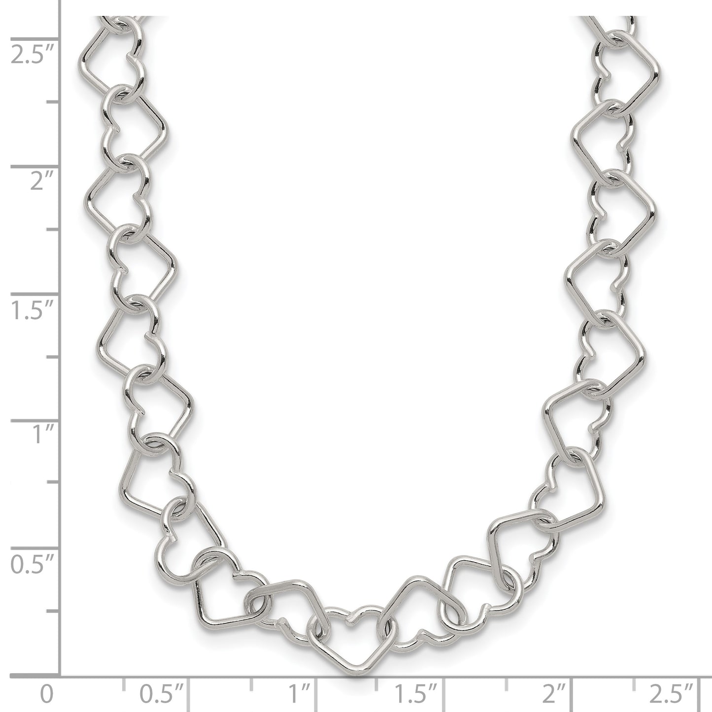 Sterling Silver 18inch Polished Fancy Heart Link Necklace