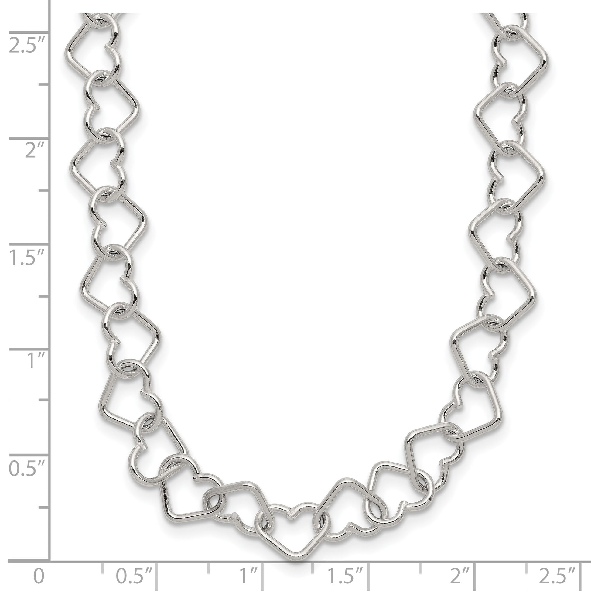 Sterling Silver 18inch Polished Fancy Heart Link Necklace