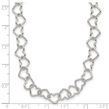 Sterling Silver 18inch Polished Fancy Heart Link Necklace