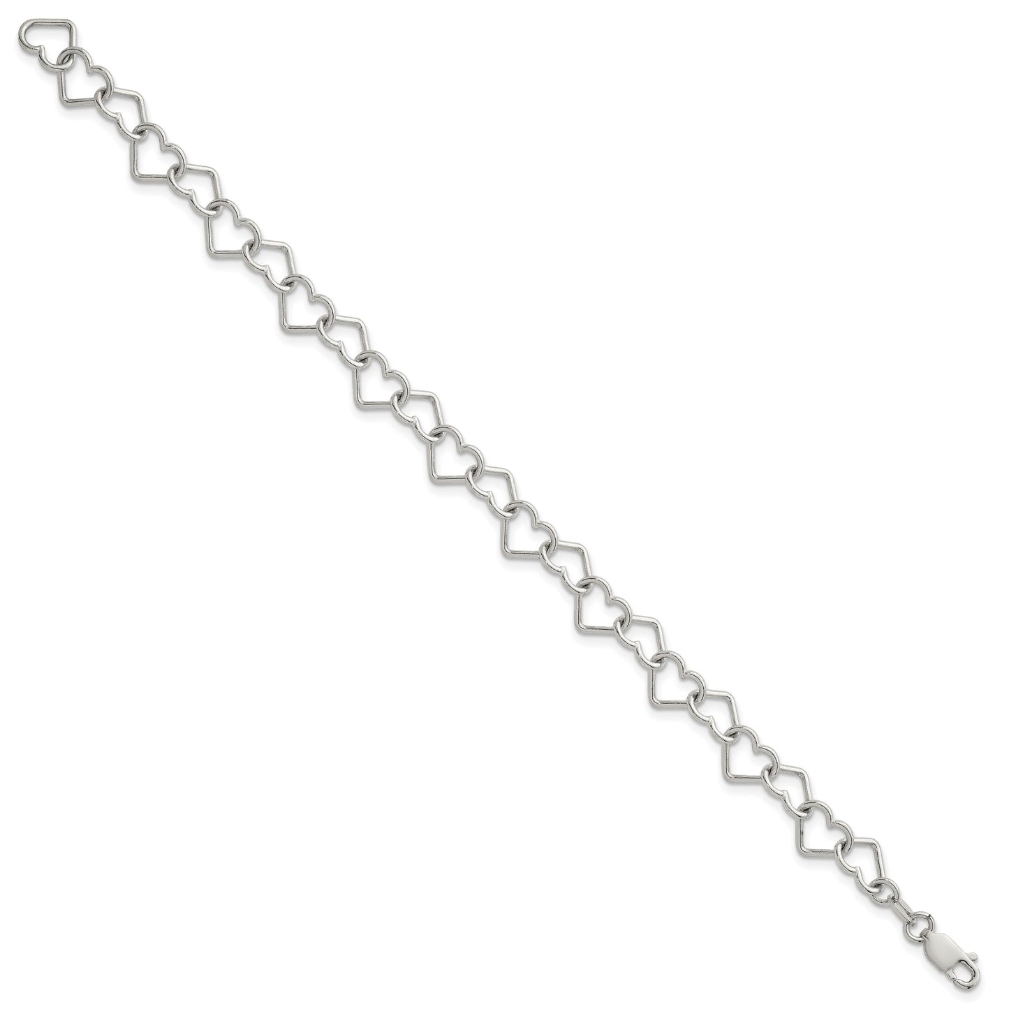 Sterling Silver 8inch Polished Fancy Heart Link Bracelet