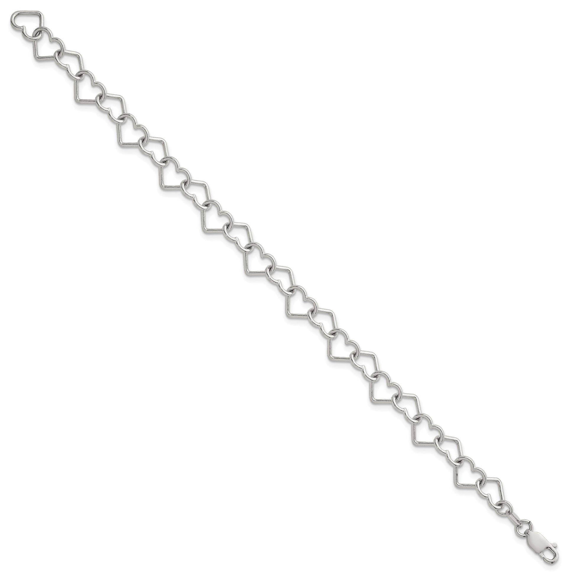 Sterling Silver 8inch Polished Fancy Heart Link Bracelet