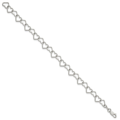 Sterling Silver 8inch Polished Fancy Heart Link Bracelet