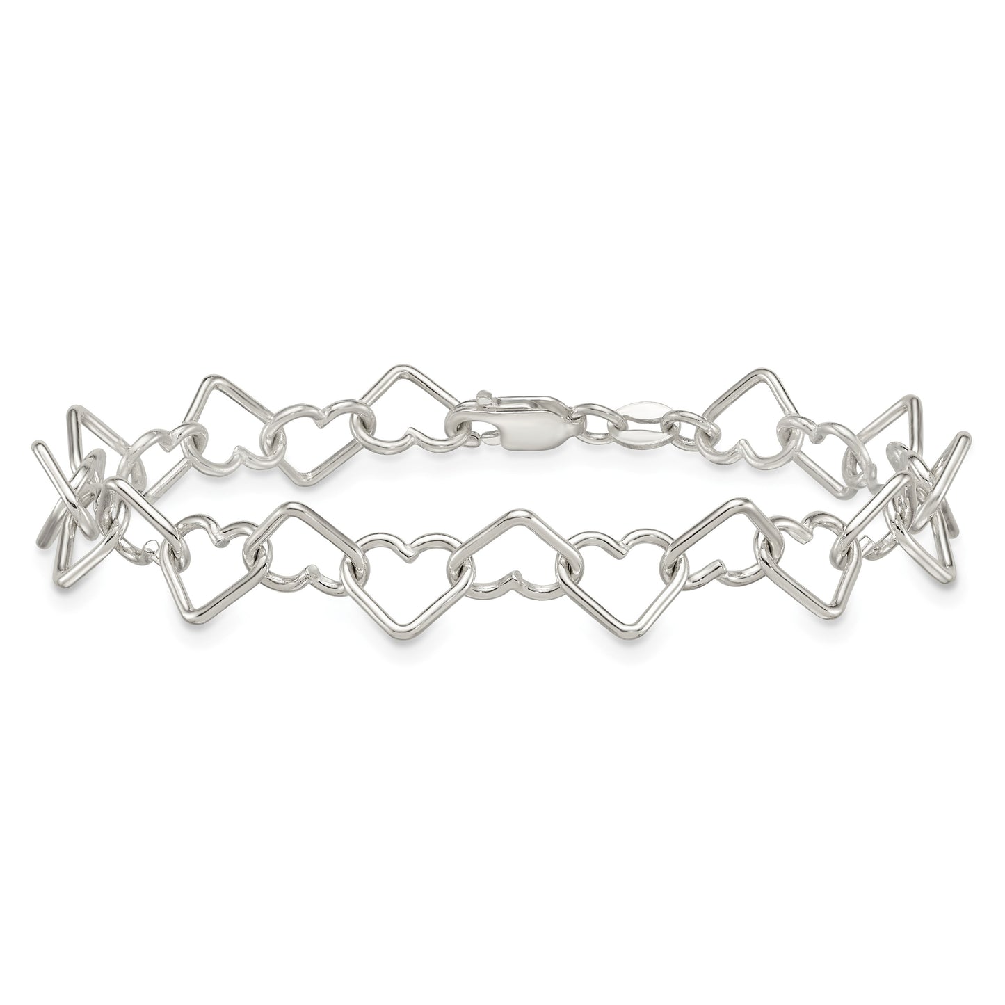 Sterling Silver 7 inch Polished Fancy Heart Link Bracelet