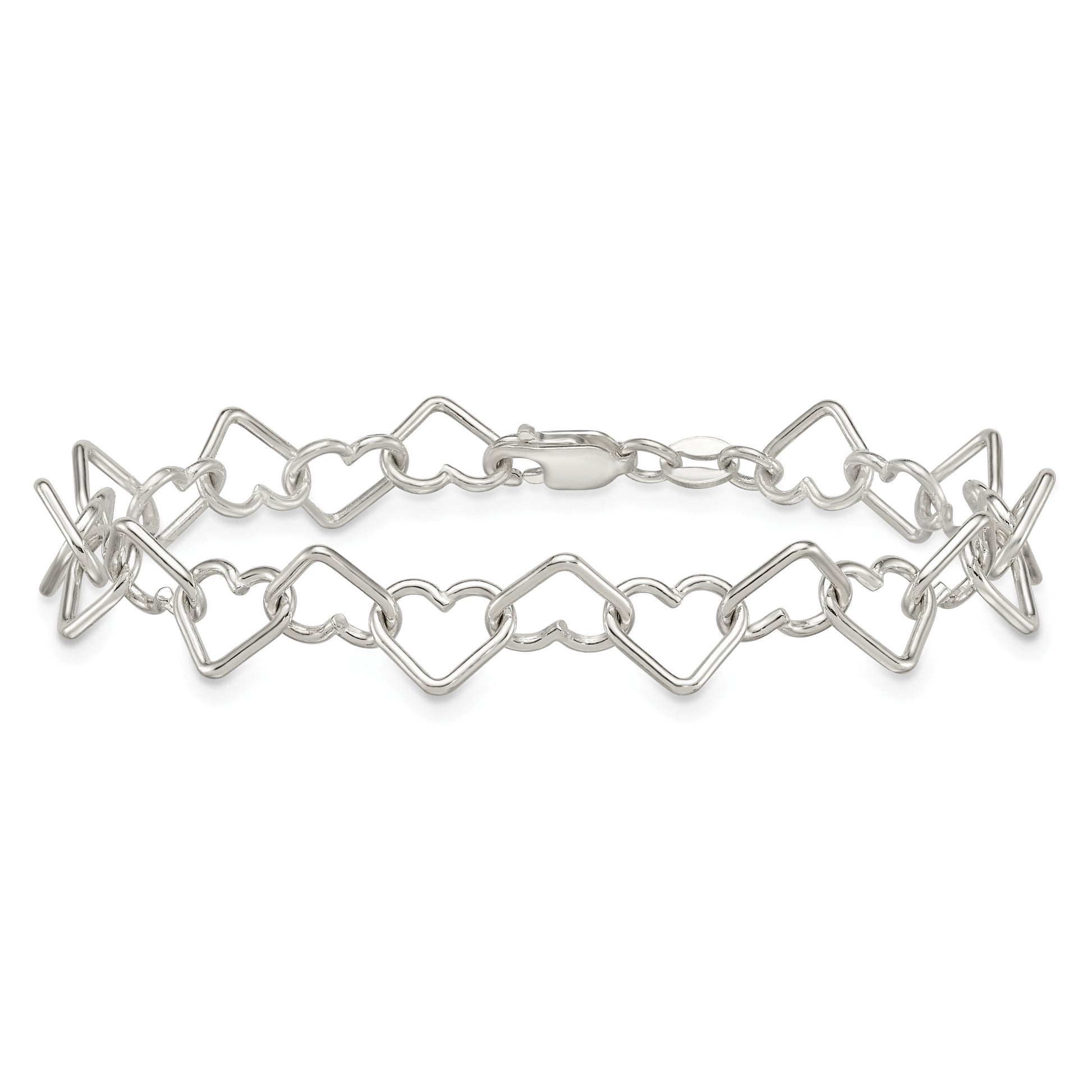 Sterling Silver 7 inch Polished Fancy Heart Link Bracelet