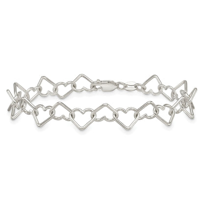 Sterling Silver 8inch Polished Fancy Heart Link Bracelet