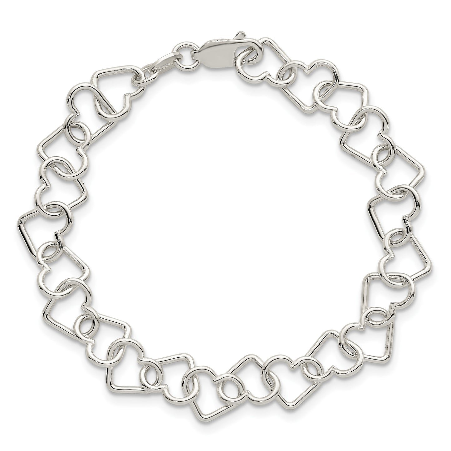 Sterling Silver 8inch Polished Fancy Heart Link Bracelet