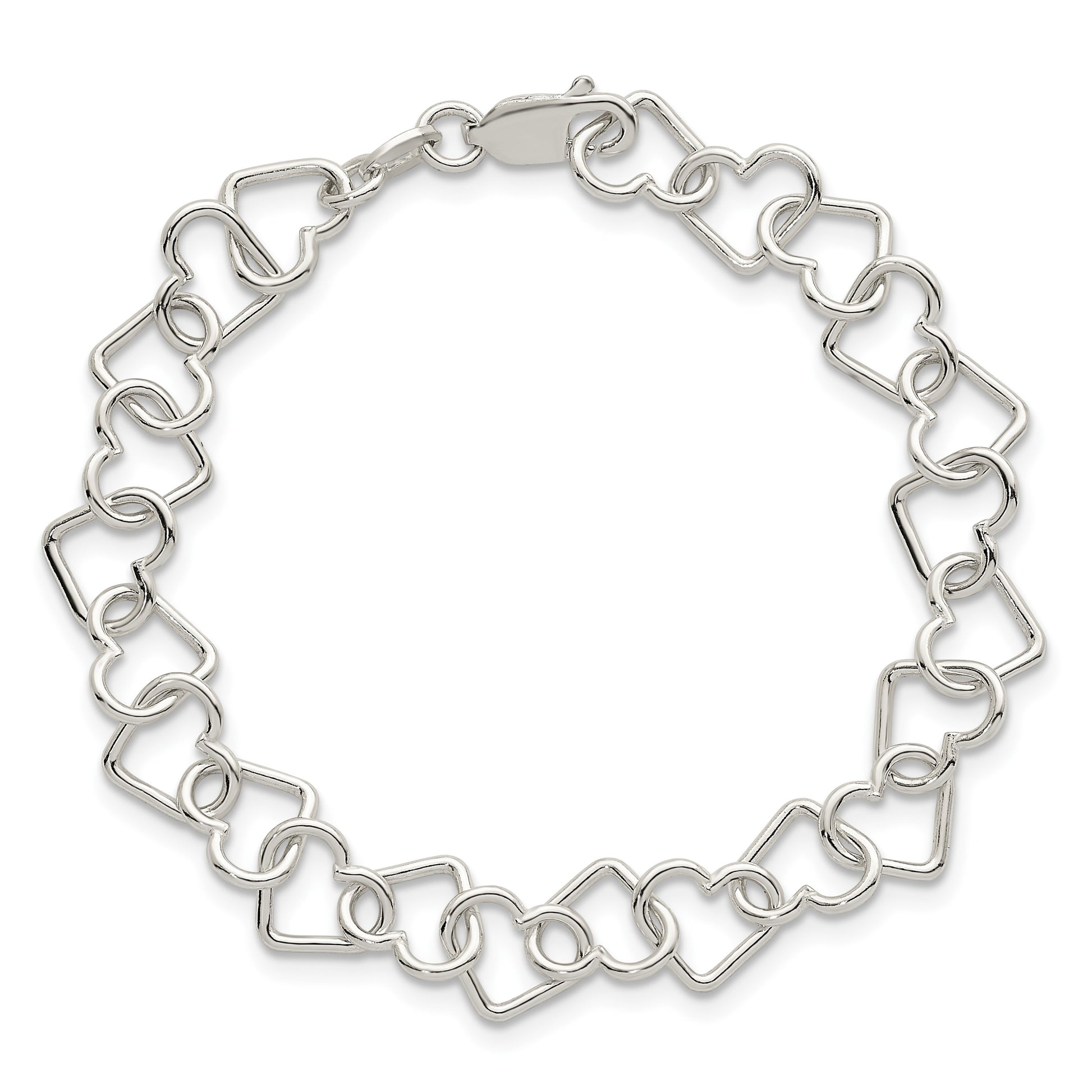 Sterling Silver 8inch Polished Fancy Heart Link Bracelet