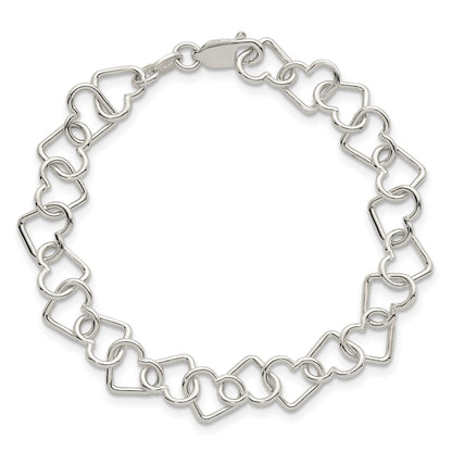 Sterling Silver 8inch Polished Fancy Heart Link Bracelet