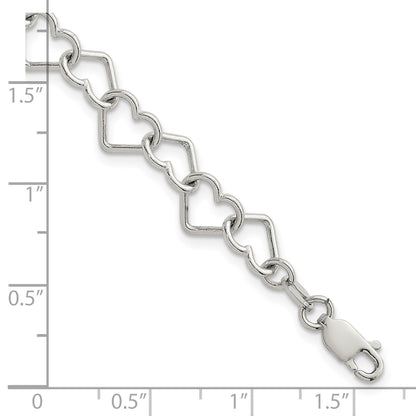 Sterling Silver 7 inch Polished Fancy Heart Link Bracelet