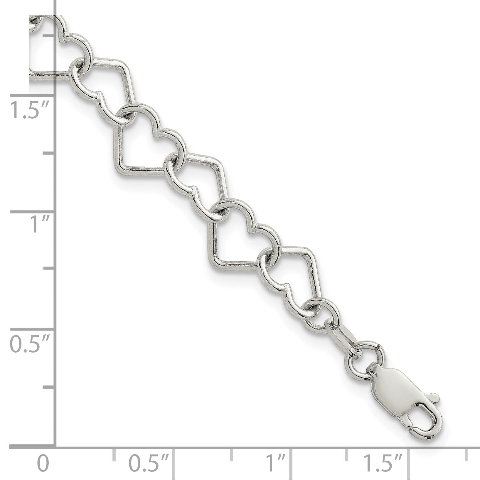 Sterling Silver 8inch Polished Fancy Heart Link Bracelet