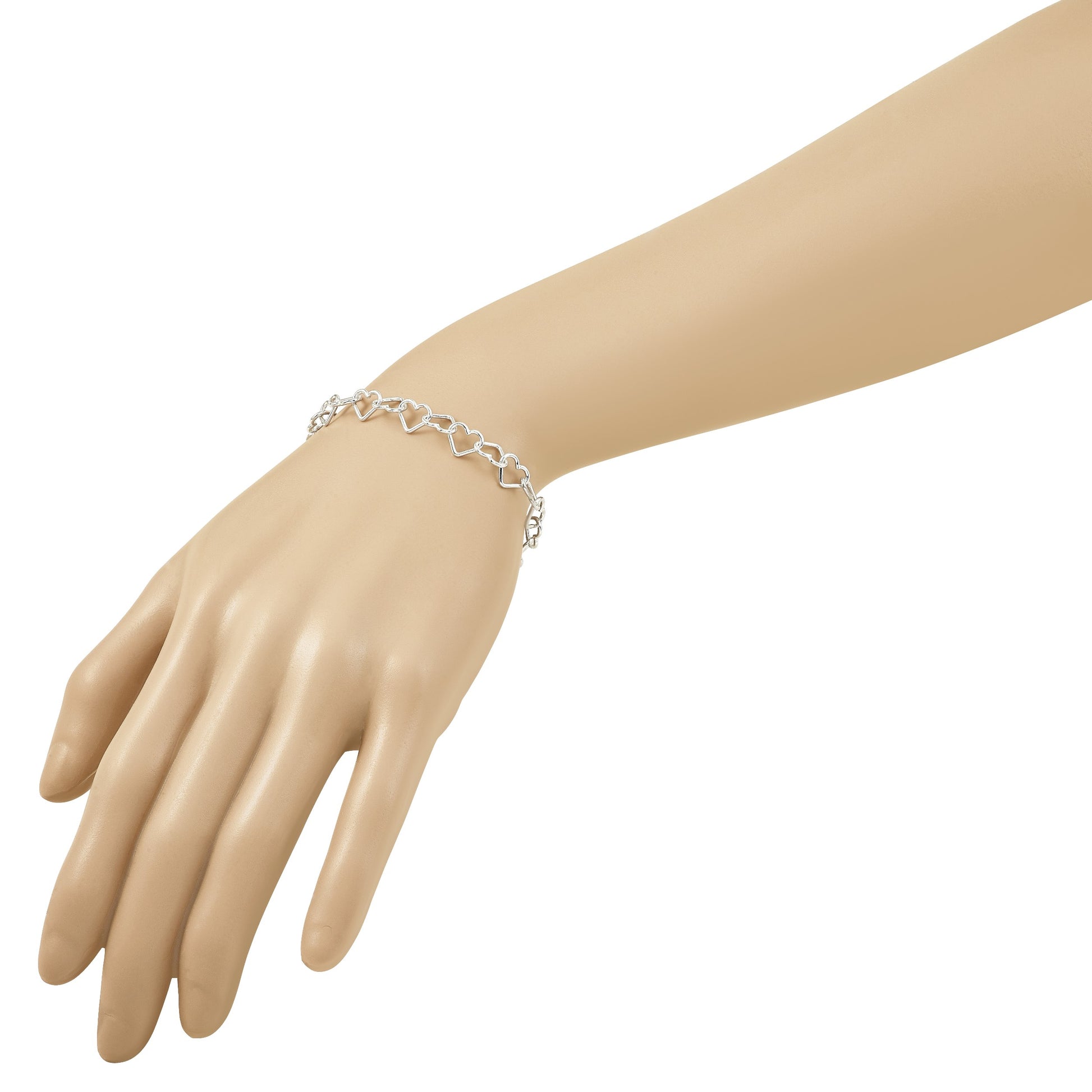 Sterling Silver 7 inch Polished Fancy Heart Link Bracelet