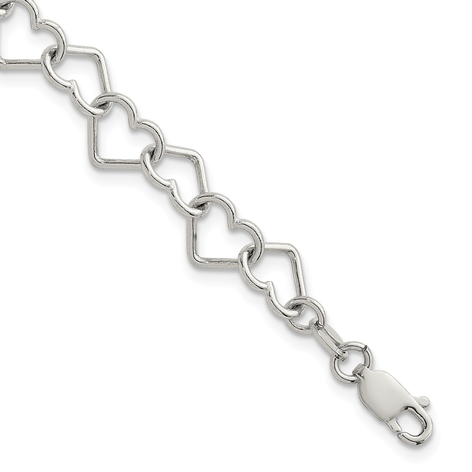 Sterling Silver 7 inch Polished Fancy Heart Link Bracelet