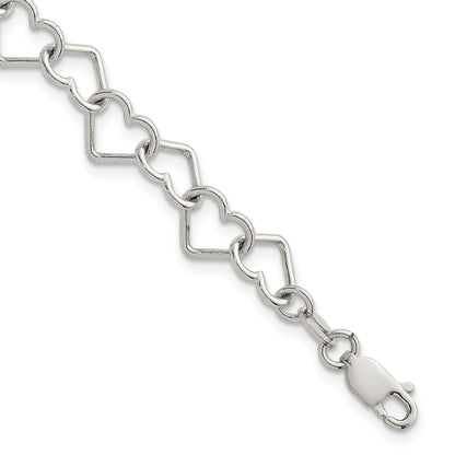 Sterling Silver 7 inch Polished Fancy Heart Link Bracelet