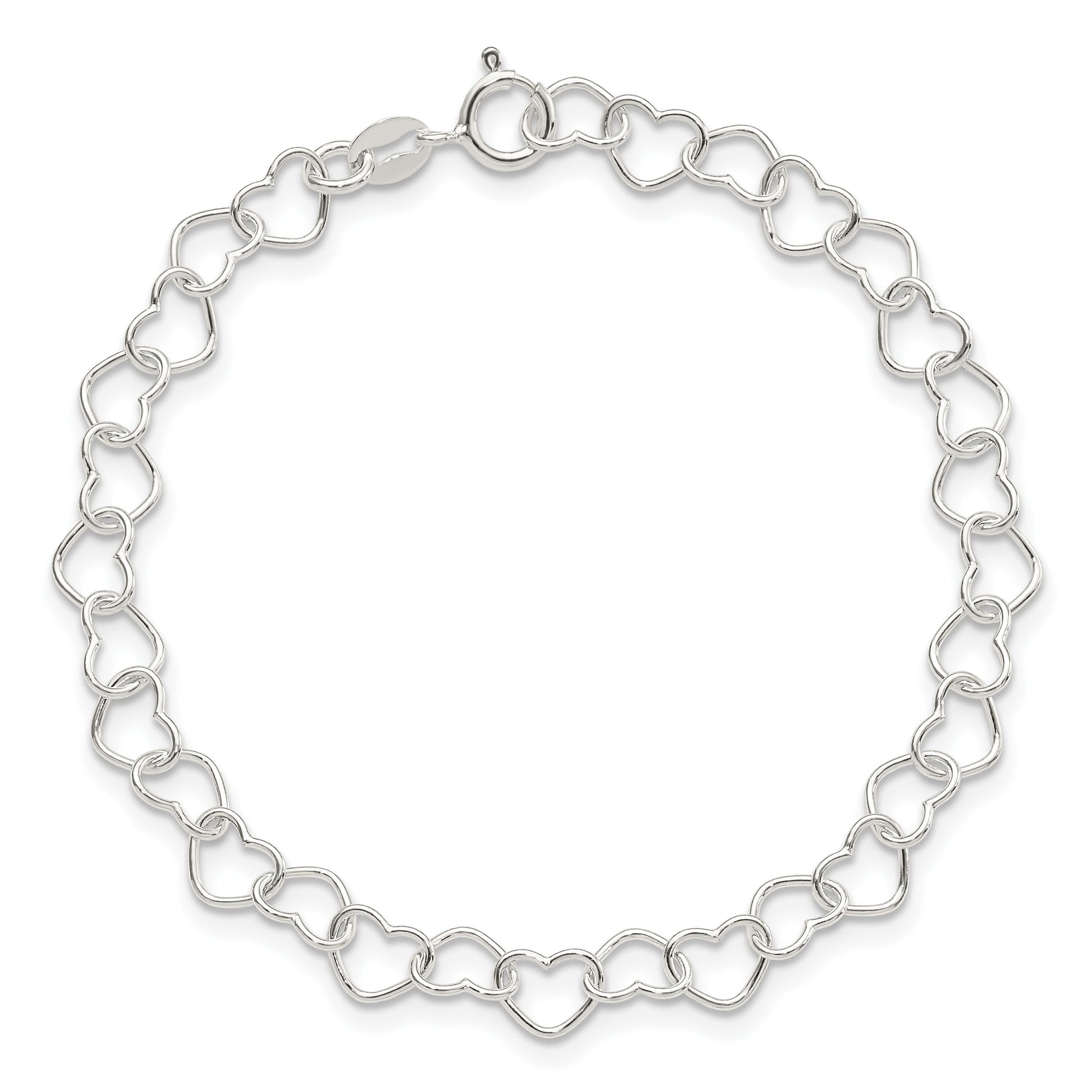 Sterling Silver 7inch Polished Fancy Heart Link Bracelet