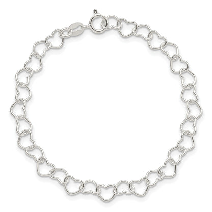 Sterling Silver 7inch Polished Fancy Heart Link Bracelet