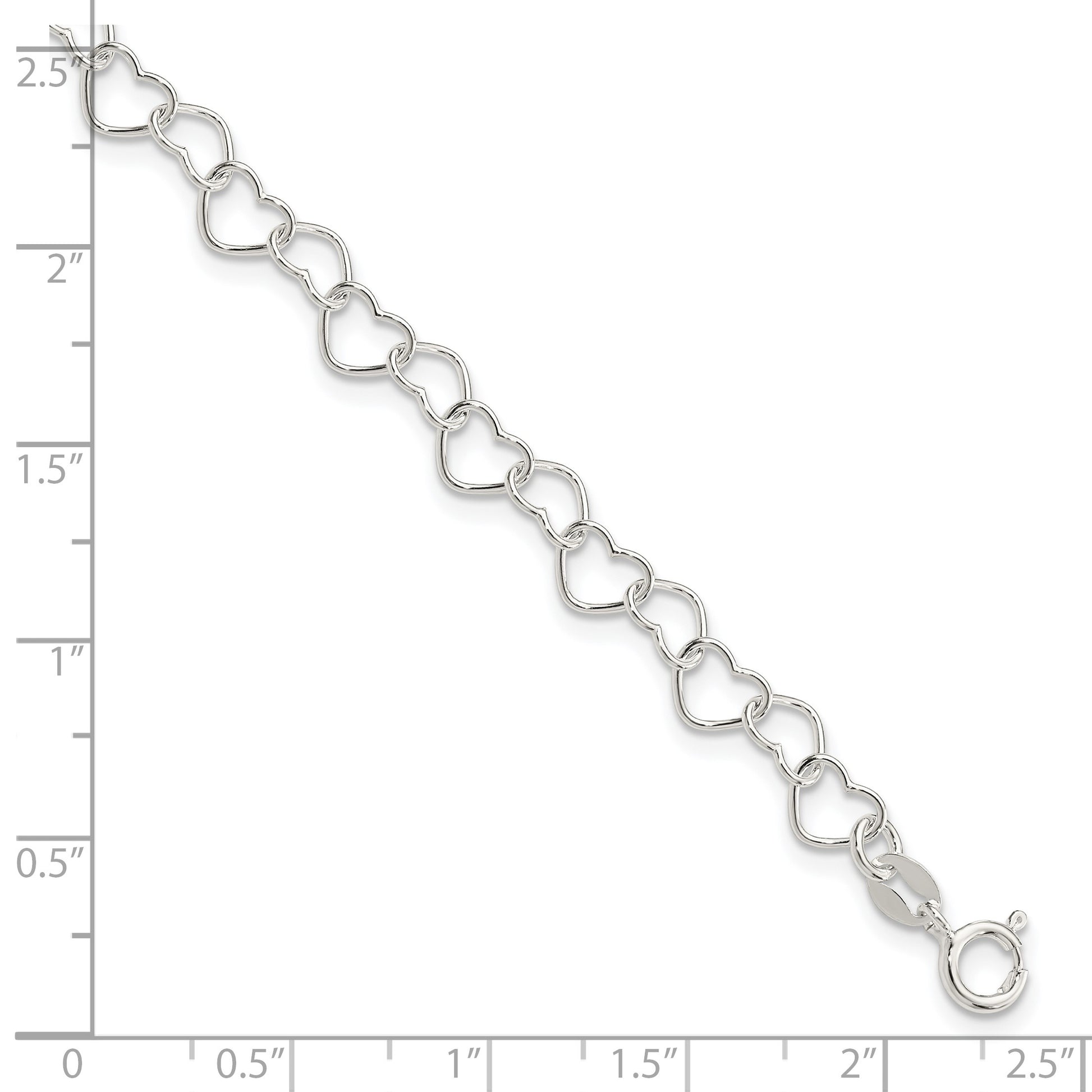 Sterling Silver 7inch Polished Fancy Heart Link Bracelet