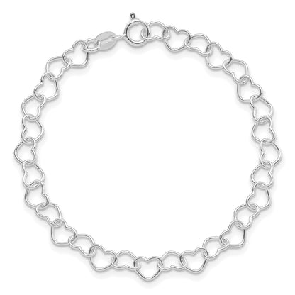Sterling Silver Rhodium-plated 7inch Polished Fancy Heart Link Bracelet