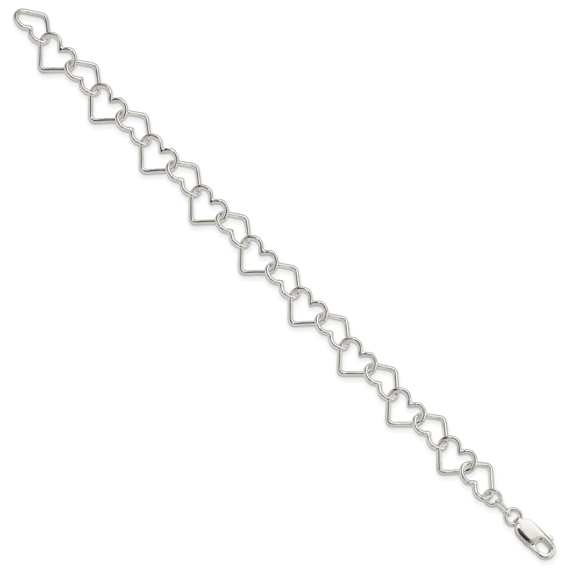 Sterling Silver Polished Fancy Large Heart Link Bracelet